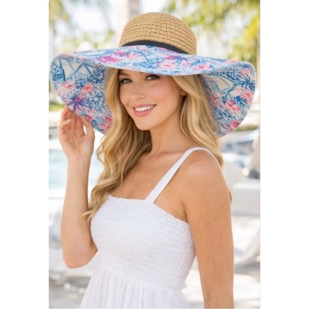 Lilly Pulitzer Wide Brim Beach Hat in Sea To Shining Sea OS